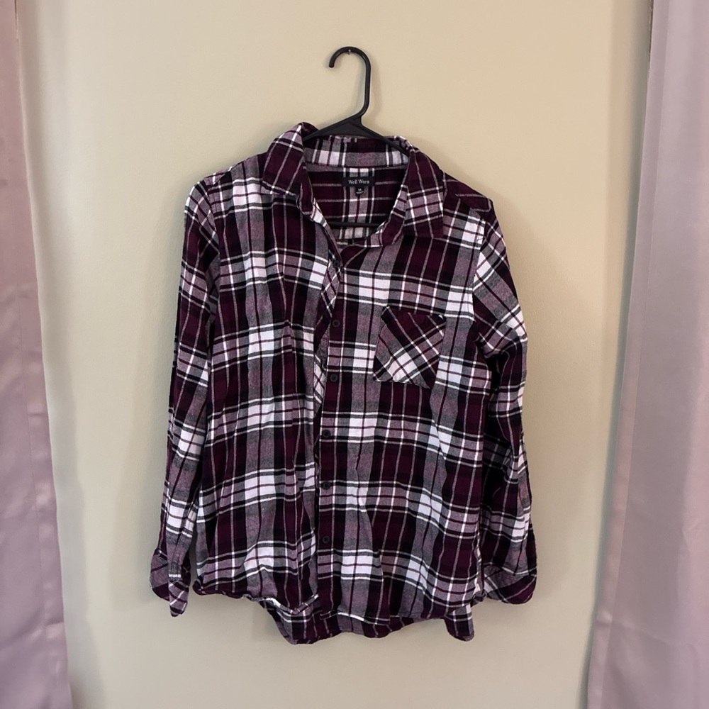 Well Worn Burgundy, Black & White Plaid Shirt